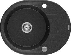 MEXEN - Kevin granitový dřez 1 s odkapávačem 586x458 mm,černá/metalik, sifon chrom (6517581005-73)