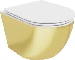 MEXEN - Lena Závěsná WC mísa včetně sedátka s slow-slim, duroplast, bílá/zlatá (30224006)