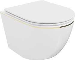 MEXEN - Lena Závěsná WC mísa včetně sedátka s slow-slim, duroplast, bílá/zlatá linka (30224005)