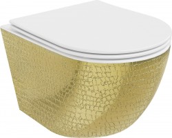 MEXEN - Lena Závěsná WC mísa včetně sedátka s slow-slim, duroplast, bílá/zlatá se vzorem (30224008)