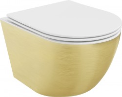 MEXEN - Lena Závěsná WC mísa včetně sedátka s slow-slim, duroplast, bílá/zlatá vzor linie (30224007)