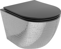 MEXEN - Lena Závěsná WC mísa včetně sedátka s slow-slim, duroplast, černá mat / stríbrný vzor (30224072)