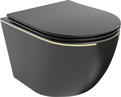 MEXEN - Lena Závěsná WC mísa včetně sedátka s slow-slim, duroplast, černá mat/zlatá linka (30224075)