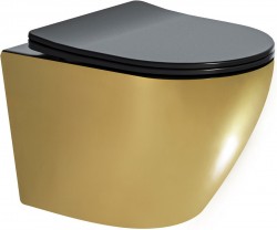 MEXEN - Lena Závěsná WC mísa včetně sedátka s slow-slim, duroplast, černá/zlatá (30224076)