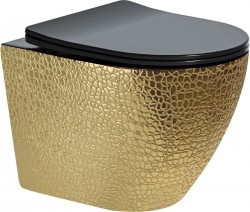 MEXEN - Lena Závěsná WC mísa včetně sedátka s slow-slim, duroplast, černá/zlatá vzor (30224078)