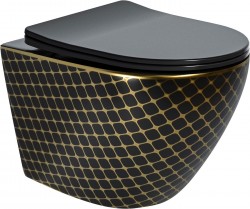 MEXEN - Lena Závěsná WC mísa včetně sedátka s slow-slim, duroplast, černá/zlatá vzor (30224079)