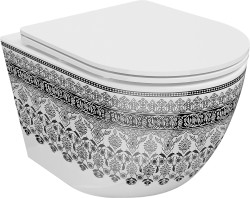 MEXEN - Lena Závěsná WC mísa včetně sedátka s slow-slim, Duroplastu, bílá/černý vzor (30224095)