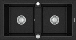 MEXEN - Mario granitový dřez dvě buňky 820x436 mm, černá / stříbrná metalíza (6504822000-73)