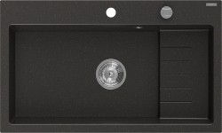 MEXEN - Omar granitový dřez 800 x 480 mm, černá/zlatá metalik, sifon chrom (6520801005-75)