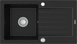 MEXEN - Pablo granitový dřez 1 s odkapávačem 752x436 mm, černá / stříbrná metalíza (6510751010-73)