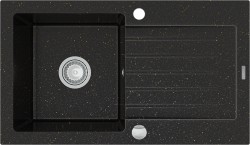MEXEN - Pablo granitový dřez 1 s odkapávačem 752x436 mm, černá / zlatá kovová (6510751010-75)