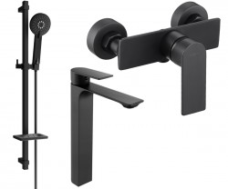 MEXEN/S - Alexa SET umyvadlová + sprchová baterie s příslušenstvím DQ40, černá (71214DQ40-70)