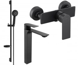 MEXEN/S - Alexa SET umyvadlová + sprchová baterie s příslušenstvím DS40, černá (71214DS40-70)