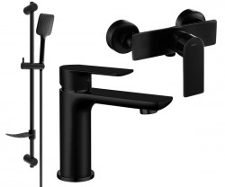 MEXEN/S - Alfa DF62  SET umyvadlová baterie + sprchová s příslušenstvím, černá (745704DF62-70)