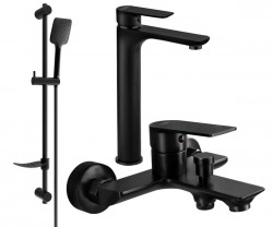 MEXEN/S - Alfa DF62 Set umyvadlové a vanové baterie s příslušenstvím, černá (745713DF62-70)
