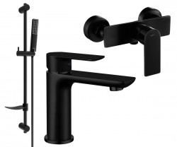 MEXEN/S - Alfa DF72 Set umyvadlové a sprchové baterie s příslušenstvím, černá (745704DF72-70)