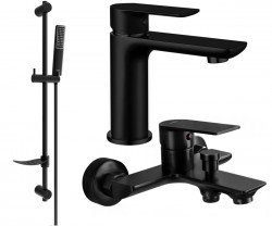 MEXEN/S - Alfa DF72 Set umyvadlové a vanové baterie s příslušenstvím, černá (745703DF72-70)