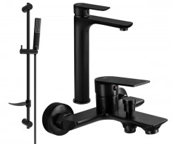 MEXEN/S - Alfa DF72 Set umyvadlové a vanové baterie s příslušenstvím, černá (745713DF72-70)