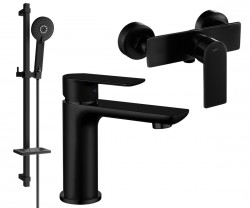 MEXEN/S - Alfa DQ40 Set umyvadlové a sprchové baterie s příslušenstvím, černá (745704DQ40-70)