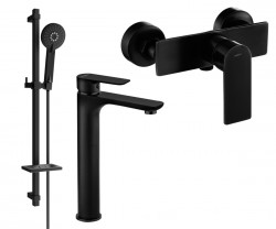 MEXEN/S - Alfa DQ40 Set umyvadlové a sprchové baterie s příslušenstvím, černá (745714DQ40-70)