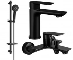 MEXEN/S - Alfa DQ40 Set umyvadlové a vanové baterie s příslušenstvím, černá (745703DQ40-70)