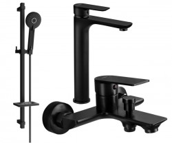 MEXEN/S - Alfa DQ40 Set umyvadlové a vanové baterie s příslušenstvím, černá (745713DQ40-70)