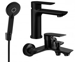 MEXEN/S - Alfa R40 Set umyvadlové a vanové baterie s příslušenstvím, černá (745703R40-70)