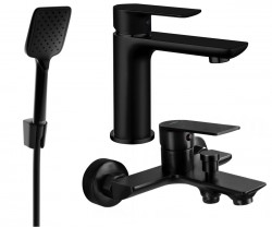 MEXEN/S - Alfa R62 Set umyvadlové a vanové baterie s příslušenstvím, černá (745703R62-70)