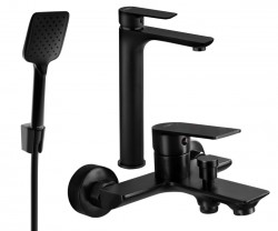 MEXEN/S - Alfa R62 Set umyvadlové a vanové baterie s příslušenstvím, černá (745713R62-70)