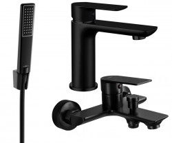 MEXEN/S - Alfa R72 Set umyvadlové a vanové baterie s příslušenstvím, černá (745703R72-70)