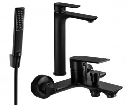 MEXEN/S - Alfa R72 Set umyvadlové a vanové baterie s příslušenstvím, černá (745713R72-70)