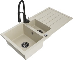 MEXEN/S - Andres granitový dřez s odkapávačem včetně baterie Aster, béžová (6515-69-73450-70-B)
