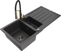 MEXEN/S - Andres granitový dřez s odkapávačem včetně baterie Aster, černá nakrapiany (6515-76-73450-57-B)