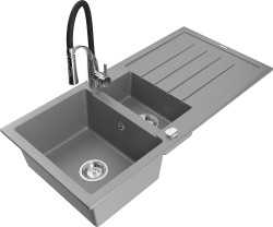 MEXEN/S - Andres granitový dřez s odkapávačem včetně baterie Aster, šedá (6515-71-73450-07)