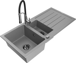 MEXEN/S - Andres granitový dřez s odkapávačem včetně baterie Aster, šedá (6515-71-73450-07-B)