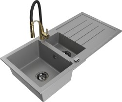 MEXEN/S - Andres granitový dřez s odkapávačem včetně baterie Aster, šedá (6515-71-73450-57-B)