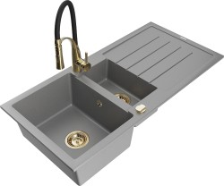 MEXEN/S - Andres granitový dřez s odkapávačem včetně baterie Aster, šedá (6515-71-73450-57-G)