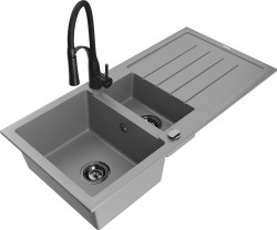 MEXEN/S - Andres granitový dřez s odkapávačem včetně baterie Aster, šedá (6515-71-73450-70-B)