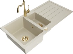 MEXEN/S - Andres granitový dřez s odkapávačem včetně baterie Carla, béžová (6515-69-670700-50)