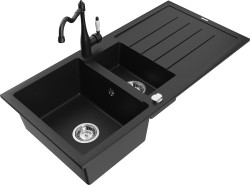 MEXEN/S - Andres granitový dřez s odkapávačem včetně baterie Carla, černá (6515-77-670700-70)