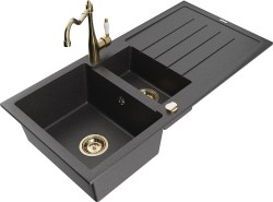 MEXEN/S - Andres granitový dřez s odkapávačem včetně baterie Carla, černá kropenatá (6515-76-670700-50)