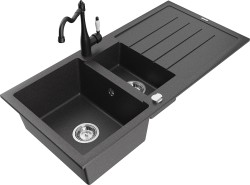 MEXEN/S - Andres granitový dřez s odkapávačem včetně baterie Carla, černá kropenatá (6515-76-670700-70)