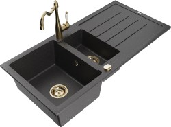 MEXEN/S - Andres granitový dřez s odkapávačem včetně baterie Carla, černá nakrapiany (6515-76-670700-50)