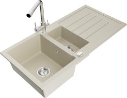 MEXEN/S - Andres granitový dřez s odkapávačem včetně baterie Duero, béžová (6515-69-671600-00)