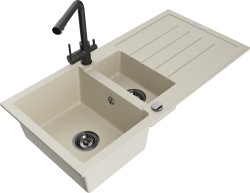 MEXEN/S - Andres granitový dřez s odkapávačem včetně baterie Duero, béžová (6515-69-671600-70)