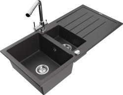 MEXEN/S - Andres granitový dřez s odkapávačem včetně baterie Duero, černá kropenatá (6515-76-671600-00)
