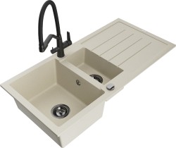 MEXEN/S - Andres granitový dřez s odkapávačem včetně baterie Duo, béžová (6515-69-671701-70-B)