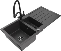 MEXEN/S - Andres granitový dřez s odkapávačem včetně baterie Duo, černá kropenatá (6515-76-671701-70-B)