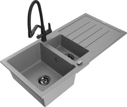 MEXEN/S - Andres granitový dřez s odkapávačem včetně baterie Duo, šedá (6515-71-671701-70-B)