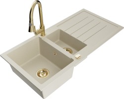 MEXEN/S - Andres granitový dřez s odkapávačem včetně baterie Elia, béžová (6515-69-670101-50)